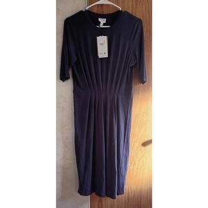 NWT Aware by Vero Moda Navy Midi Dress Minimalist Softcore Sustainable Sz Small